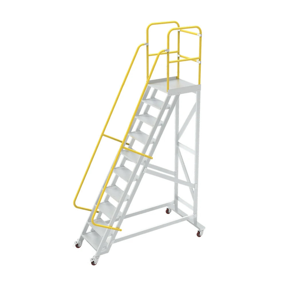 GROVIA Aluminium Platform Ladder 8/10/12 Step - Heavy-Duty Safety Rail, Anti-Slip Steps & Lockable Wheels