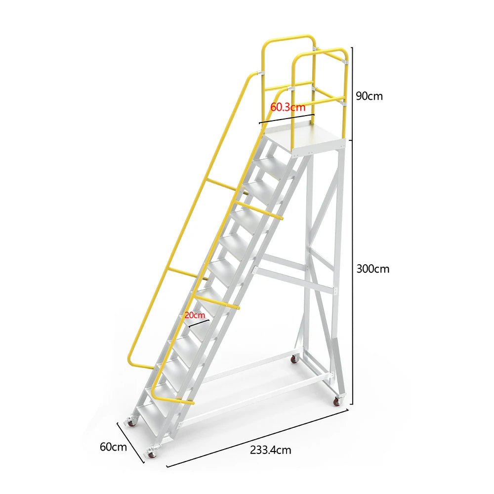 GROVIA Aluminium Platform Ladder 8/10/12 Step - Heavy-Duty Safety Rail, Anti-Slip Steps & Lockable Wheels