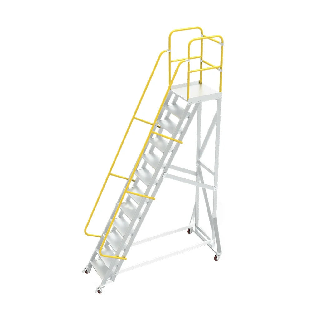 GROVIA Aluminium Platform Ladder 8/10/12 Step - Heavy-Duty Safety Rail, Anti-Slip Steps & Lockable Wheels
