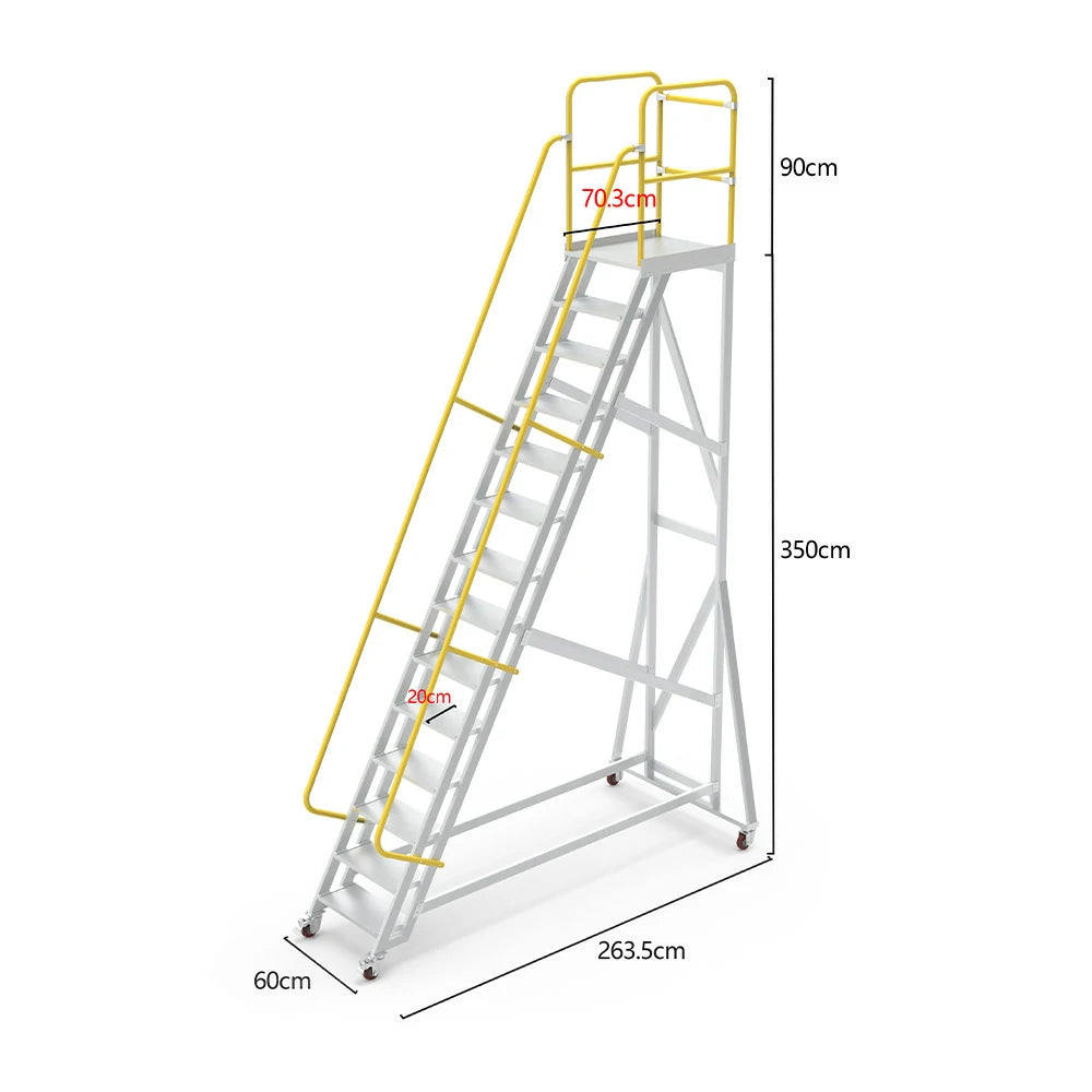 GROVIA Aluminium Platform Ladder 14/16/18 Step - Heavy-Duty Safety Rail, Anti-Slip Steps & Lockable Wheels