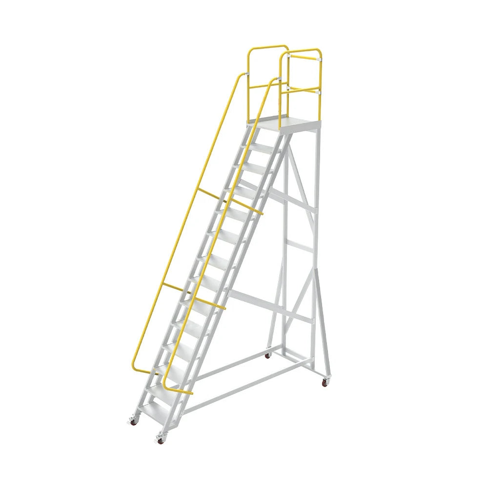 GROVIA Aluminium Platform Ladder 14/16/18 Step - Heavy-Duty Safety Rail, Anti-Slip Steps & Lockable Wheels