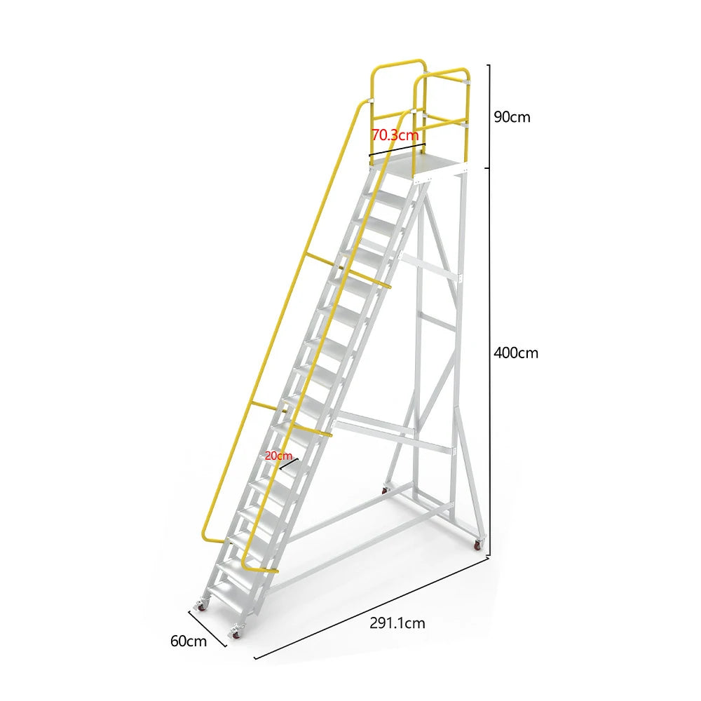 GROVIA Aluminium Platform Ladder 14/16/18 Step - Heavy-Duty Safety Rail, Anti-Slip Steps & Lockable Wheels