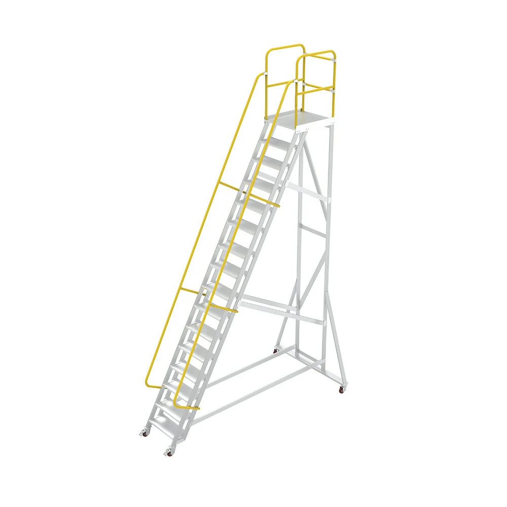 GROVIA Aluminium Platform Ladder 14/16/18 Step - Heavy-Duty Safety Rail, Anti-Slip Steps & Lockable Wheels