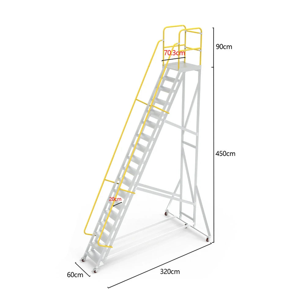 GROVIA Aluminium Platform Ladder 14/16/18 Step - Heavy-Duty Safety Rail, Anti-Slip Steps & Lockable Wheels