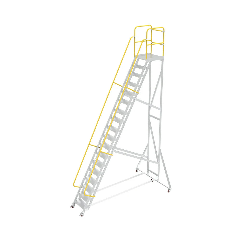 GROVIA Aluminium Platform Ladder 14/16/18 Step - Heavy-Duty Safety Rail, Anti-Slip Steps & Lockable Wheels