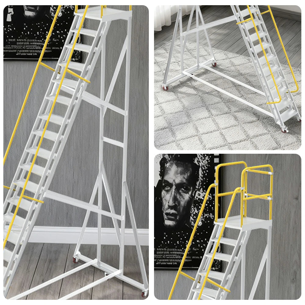 GROVIA Aluminium Platform Ladder 20 Step - Heavy-Duty Safety Rail, Anti-Slip Steps & Lockable Wheels