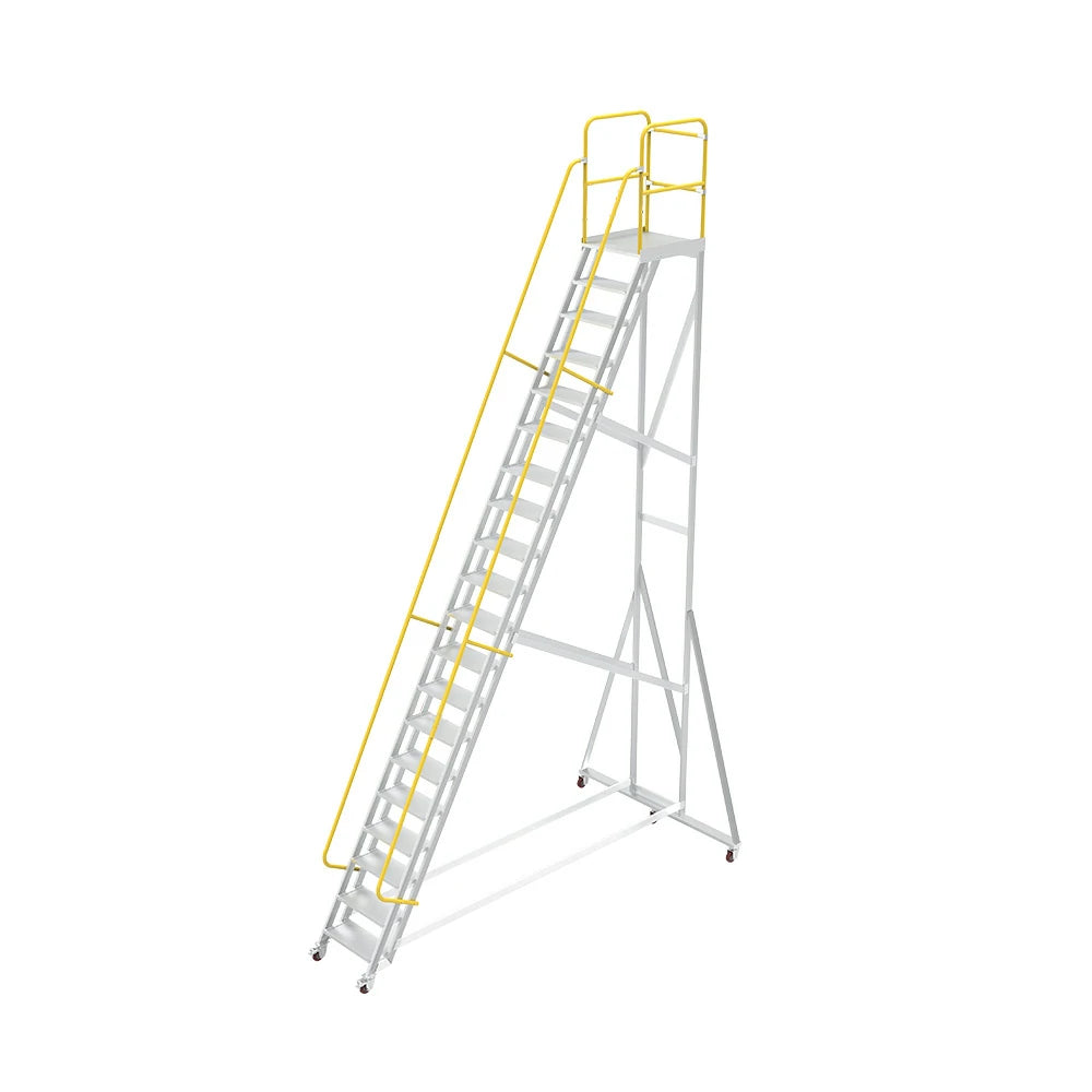 GROVIA Aluminium Platform Ladder 20 Step - Heavy-Duty Safety Rail, Anti-Slip Steps & Lockable Wheels