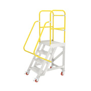GROVIA Aluminium Platform Ladder 4 Step 90/100cm - Heavy-Duty Safety Rail, Anti-Slip Steps & Lockable Wheels