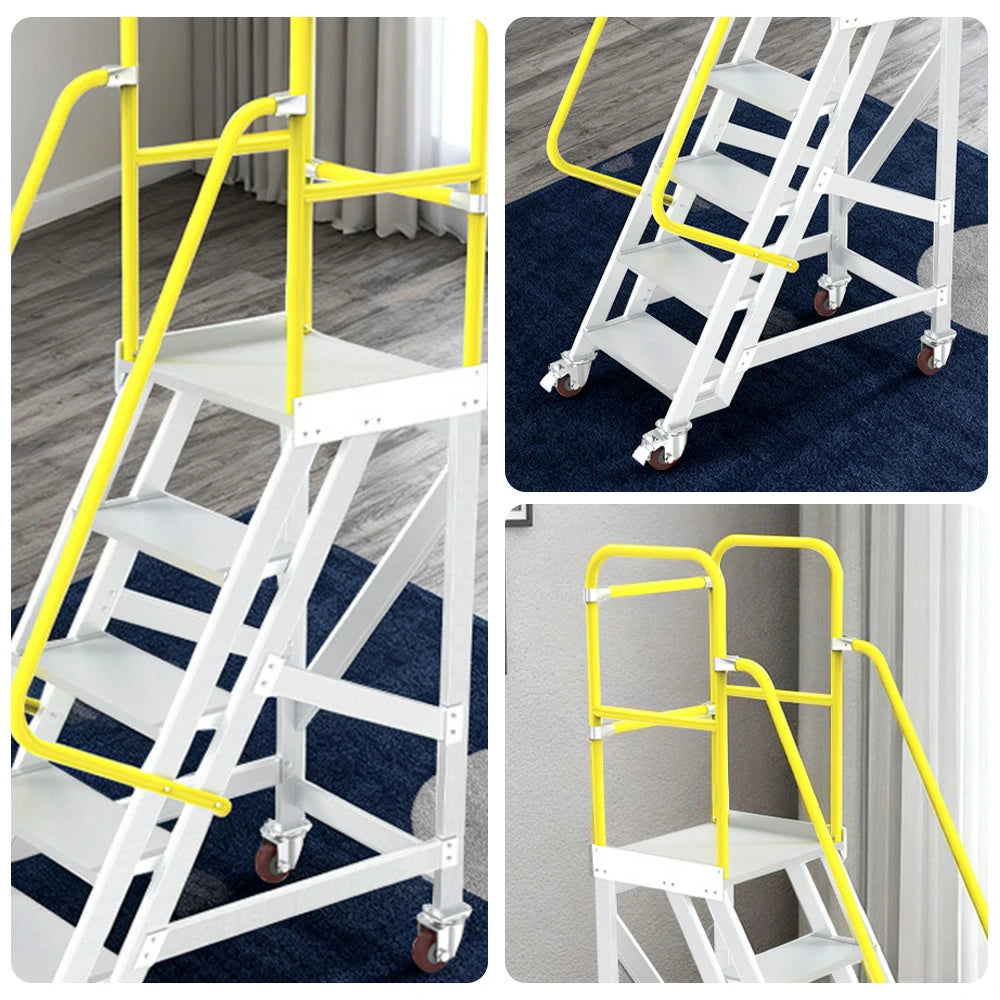 GROVIA Aluminium Platform Ladder 5/6/7 Step - Heavy-Duty Safety Rail, Anti-Slip Steps & Lockable Wheels