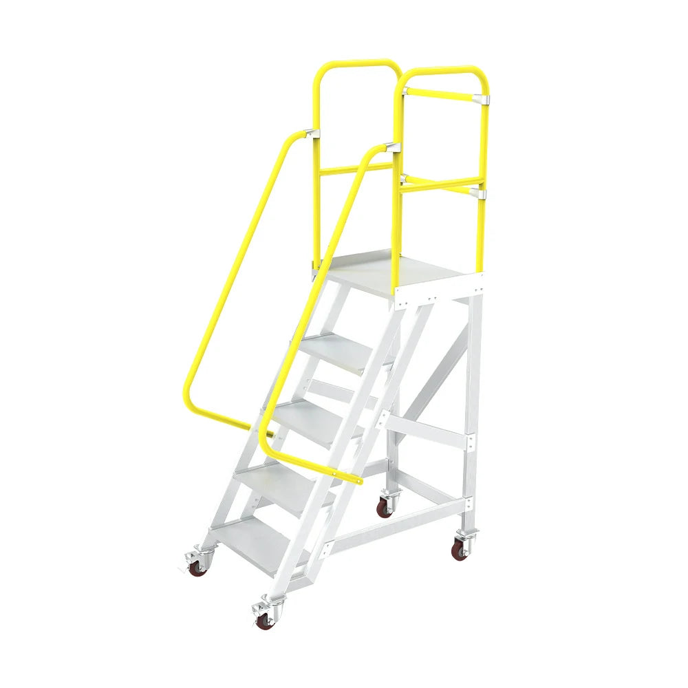 GROVIA Aluminium Platform Ladder 5/6/7 Step - Heavy-Duty Safety Rail, Anti-Slip Steps & Lockable Wheels