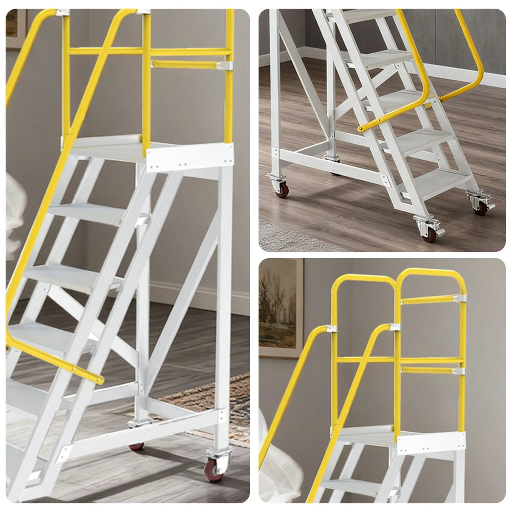 GROVIA Aluminium Platform Ladder 5/6/7 Step - Heavy-Duty Safety Rail, Anti-Slip Steps & Lockable Wheels