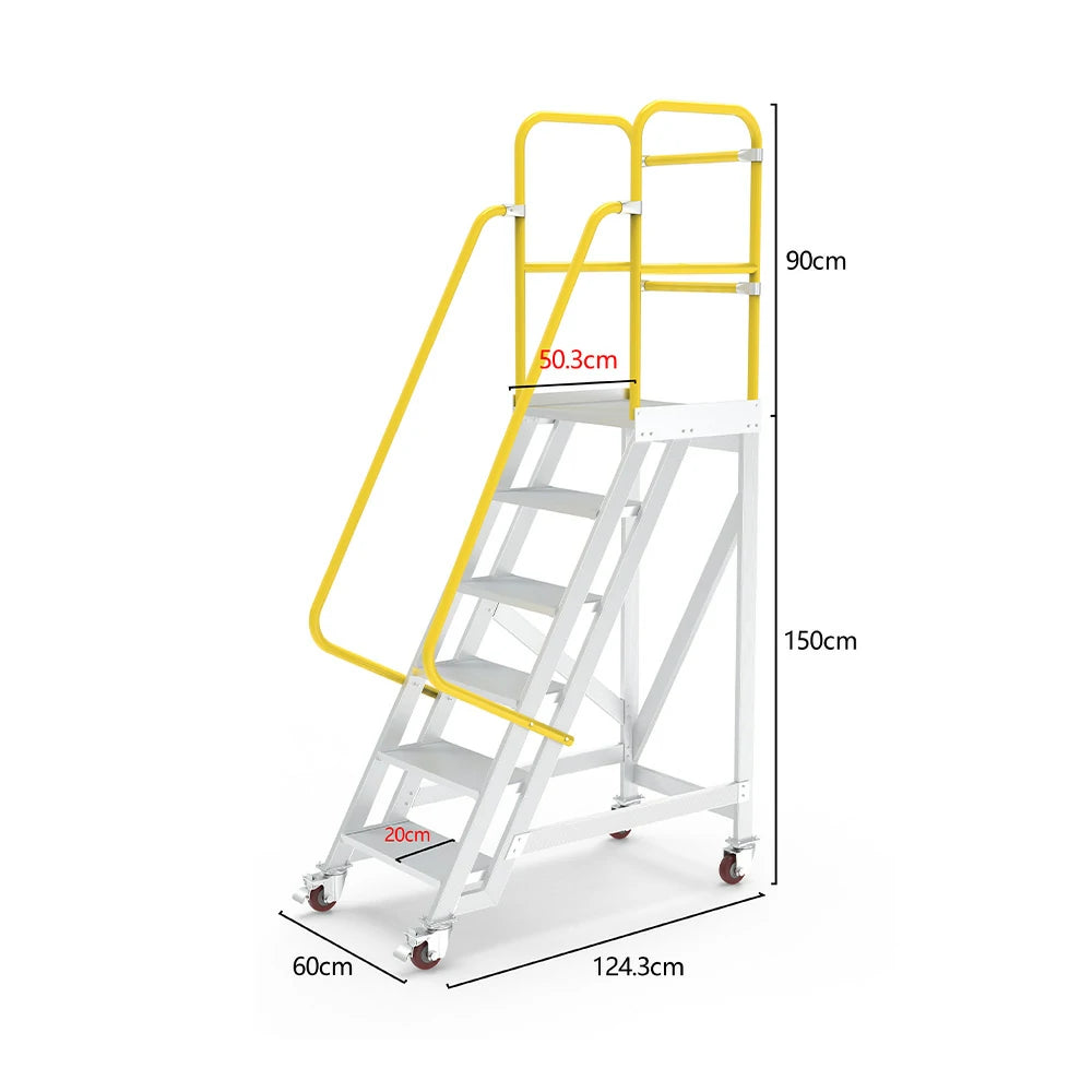 GROVIA Aluminium Platform Ladder 5/6/7 Step - Heavy-Duty Safety Rail, Anti-Slip Steps & Lockable Wheels