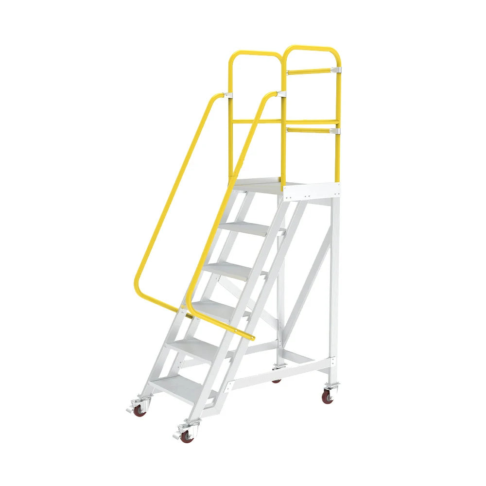 GROVIA Aluminium Platform Ladder 5/6/7 Step - Heavy-Duty Safety Rail, Anti-Slip Steps & Lockable Wheels