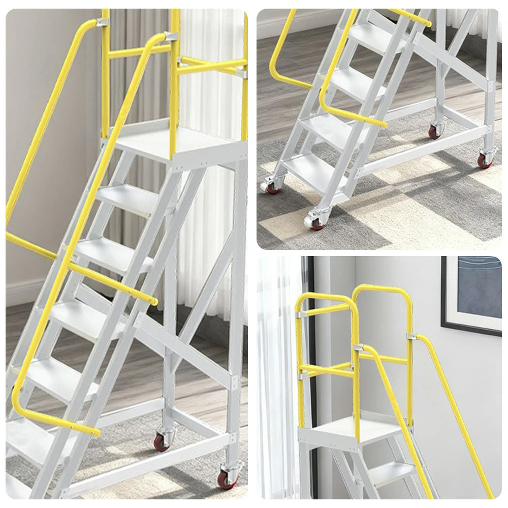 GROVIA Aluminium Platform Ladder 5/6/7 Step - Heavy-Duty Safety Rail, Anti-Slip Steps & Lockable Wheels