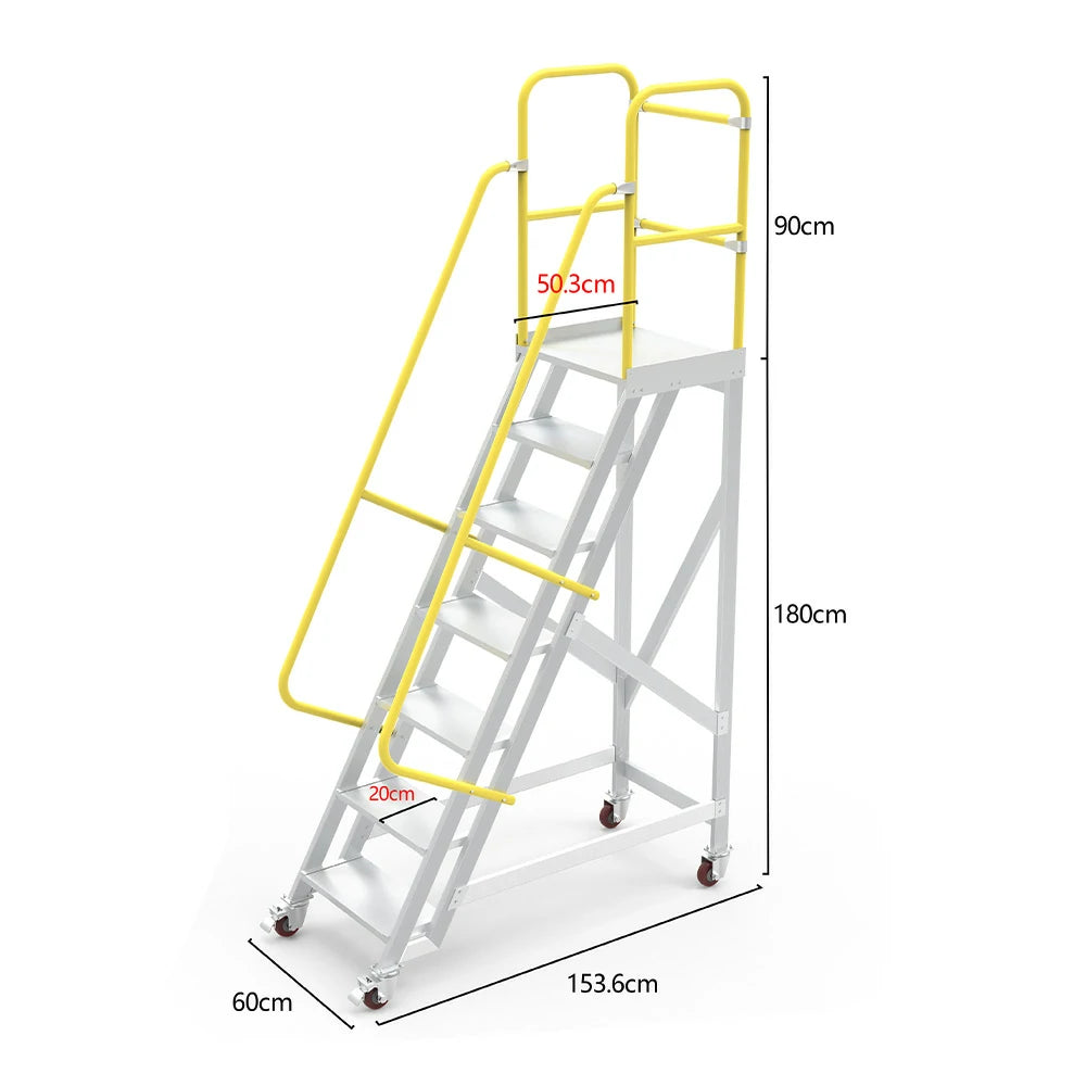 GROVIA Aluminium Platform Ladder 5/6/7 Step - Heavy-Duty Safety Rail, Anti-Slip Steps & Lockable Wheels