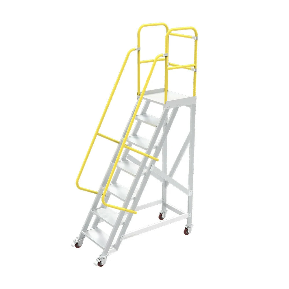 GROVIA Aluminium Platform Ladder 5/6/7 Step - Heavy-Duty Safety Rail, Anti-Slip Steps & Lockable Wheels
