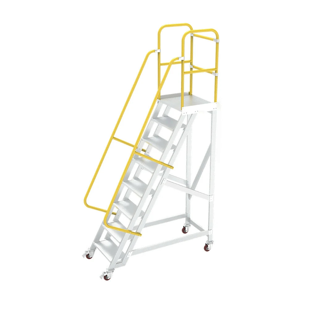 GROVIA Aluminium Platform Ladder 8/10/12 Step - Heavy-Duty Safety Rail, Anti-Slip Steps & Lockable Wheels