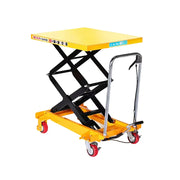 GROVIA Double Scissor Lift Table Trolley - 350kg Load, 1.3m Lift Height, Wide Platform, Hydraulic Mobile Design - Yellow