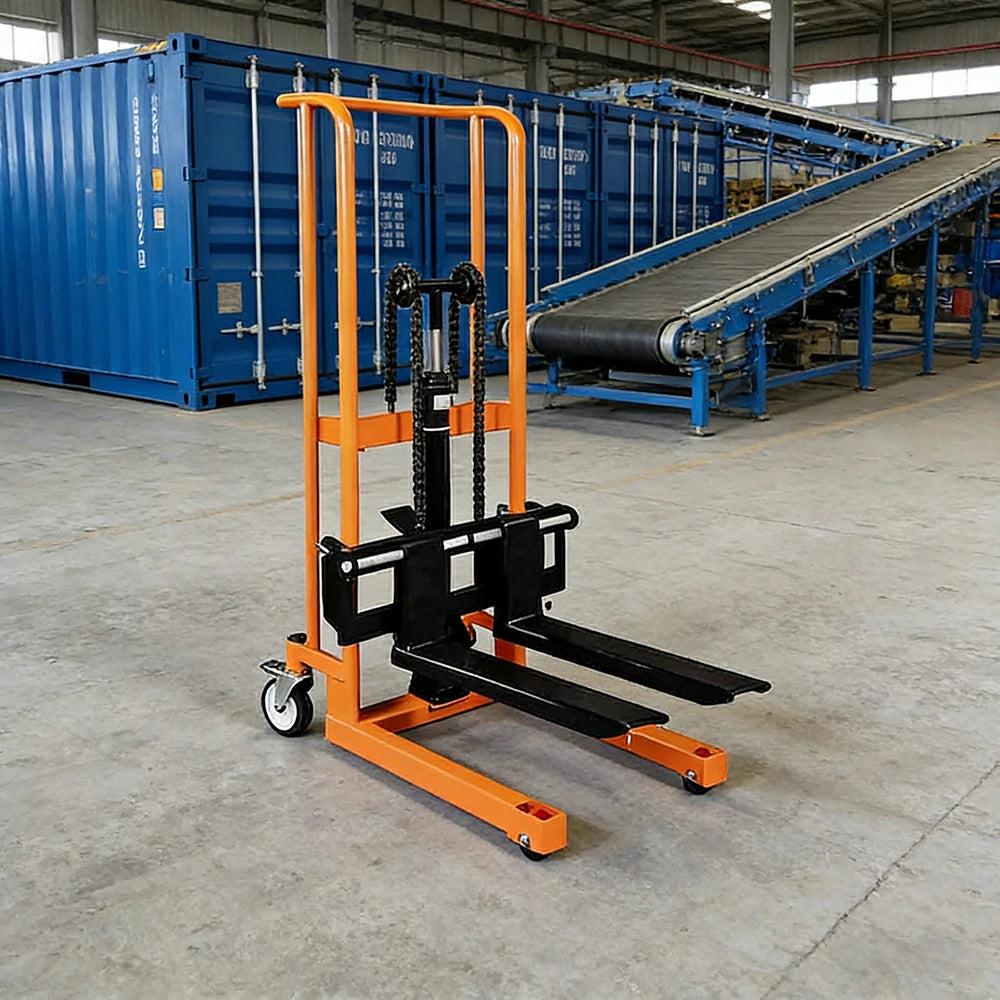 GROVIA Manual Lift Stacker - 400kg Load, 0.9/1.2m Lift Height, Swivel Castors, Open Fork Design, Warehouse Handling Equipment - Orange