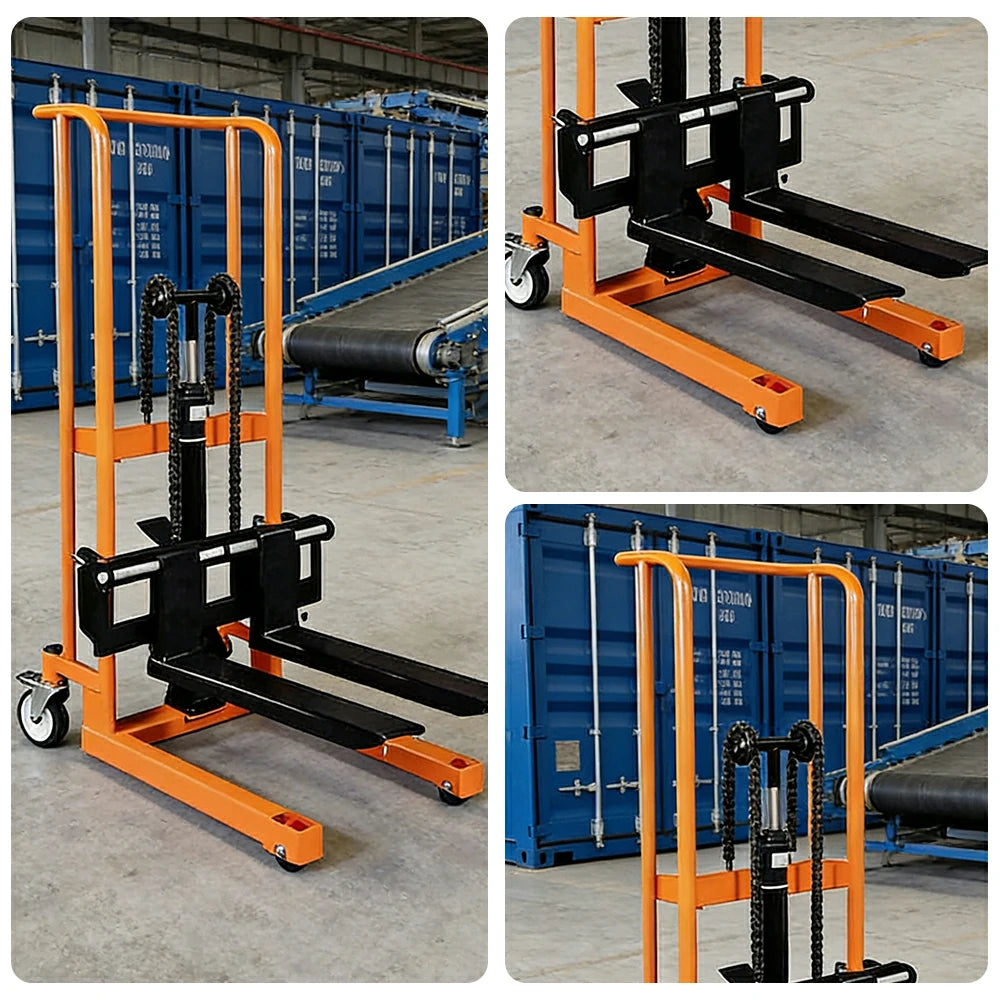 GROVIA Manual Lift Stacker - 400kg Load, 0.9/1.2m Lift Height, Swivel Castors, Open Fork Design, Warehouse Handling Equipment - Orange