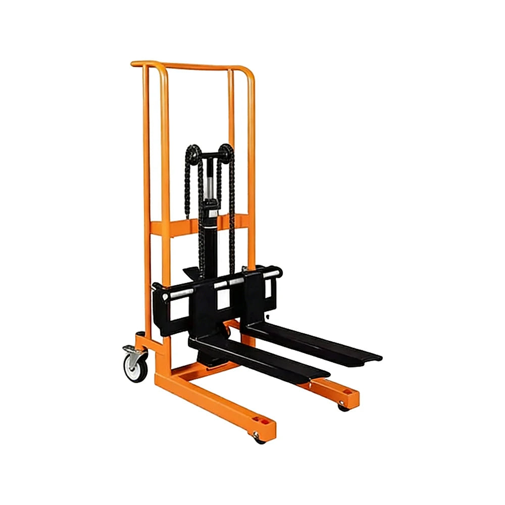 GROVIA Manual Lift Stacker - 400kg Load, 0.9/1.2m Lift Height, Swivel Castors, Open Fork Design, Warehouse Handling Equipment - Orange