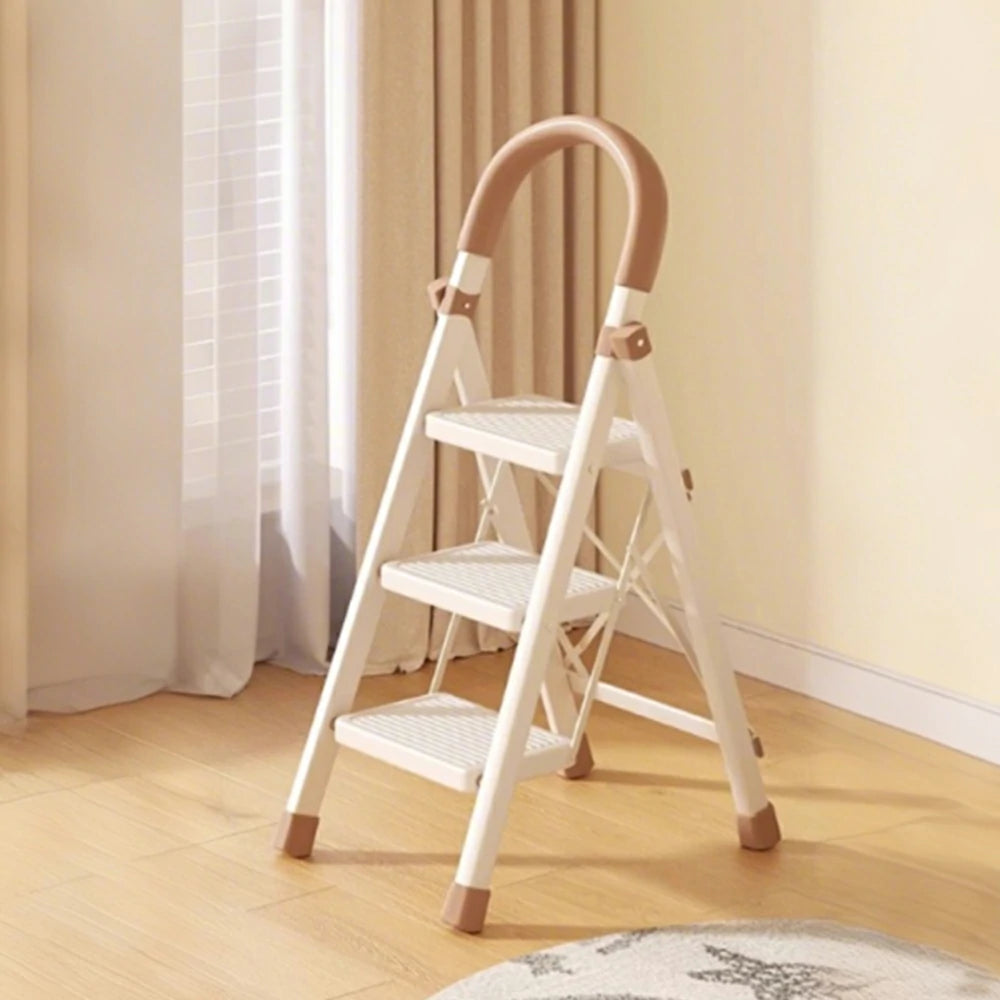 GROVIA 3/4/5-Step Folding Ladder - 7cm Thick, 27×18cm Wide Pedal, Anti-Slip Feet - White