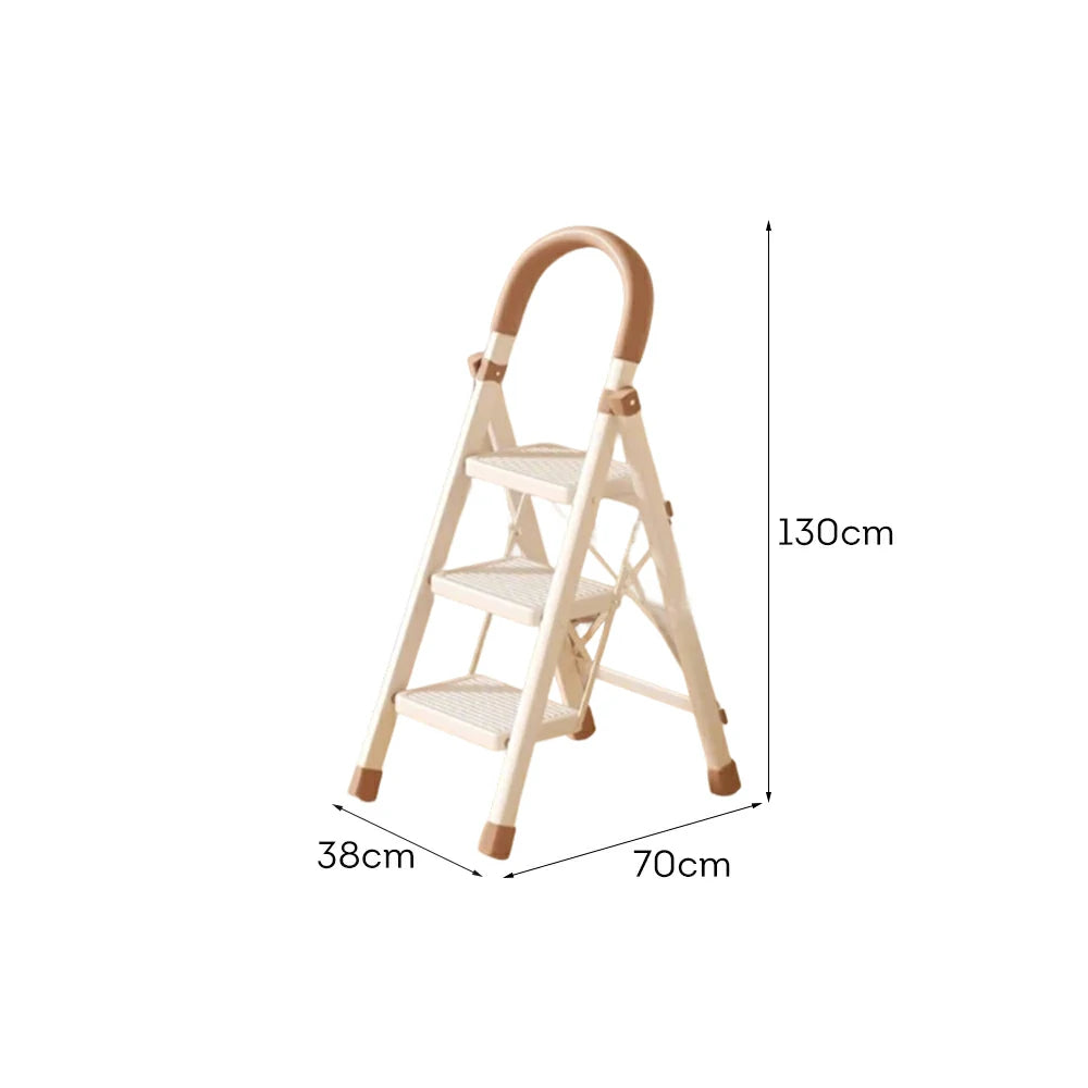 GROVIA 3/4/5-Step Folding Ladder - 7cm Thick, 27×18cm Wide Pedal, Anti-Slip Feet - White