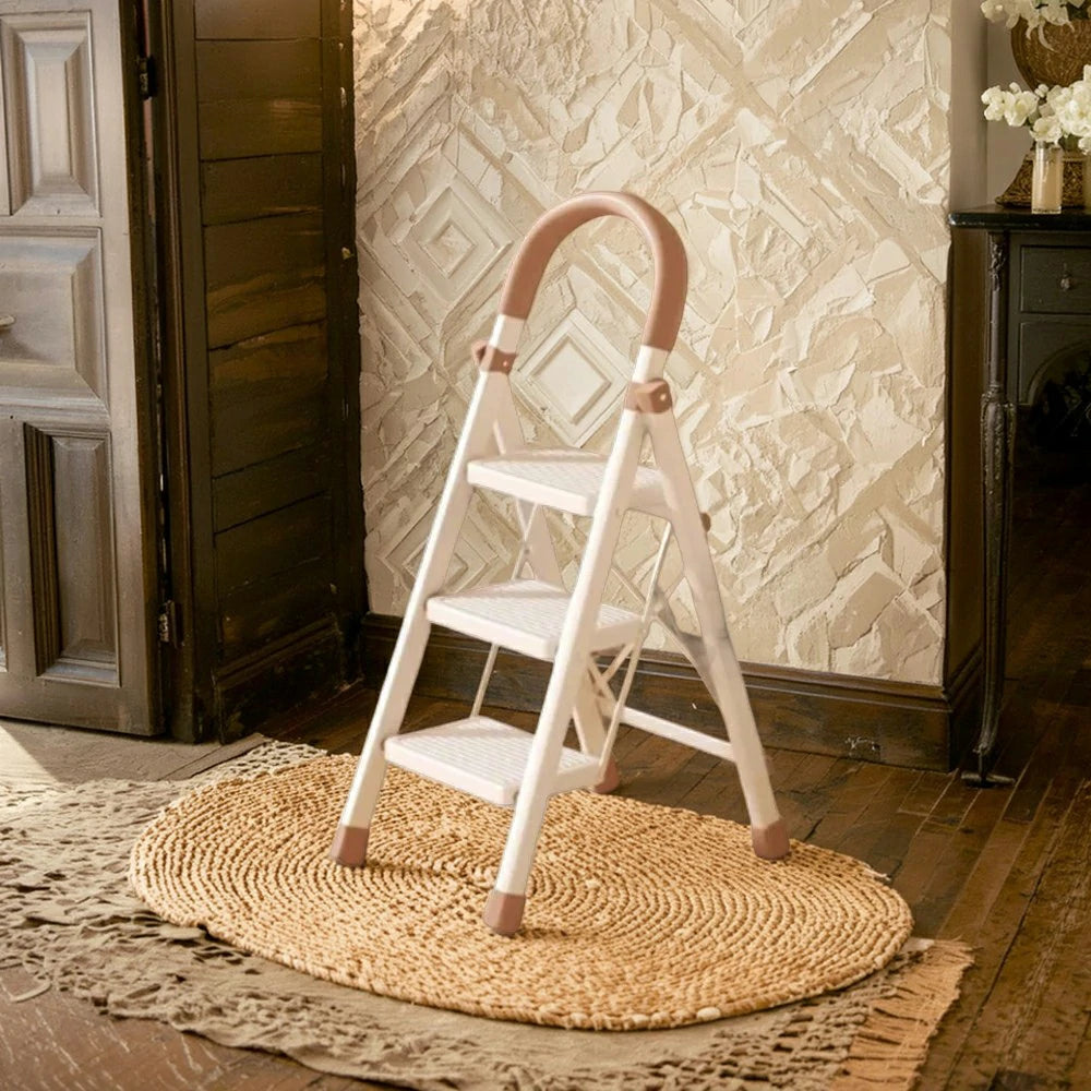 GROVIA 3/4/5-Step Folding Ladder - 7cm Thick, 27×18cm Wide Pedal, Anti-Slip Feet - White