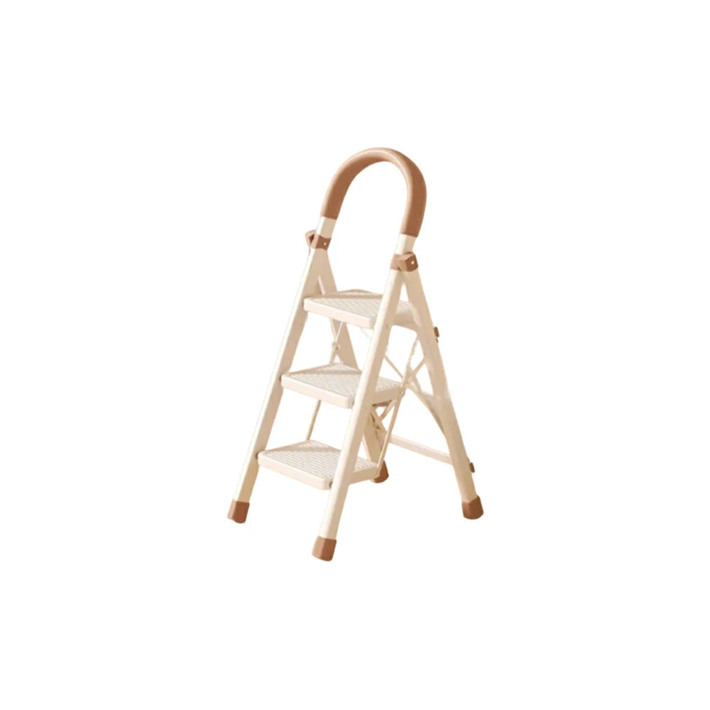 GROVIA 3/4/5-Step Folding Ladder - 7cm Thick, 27×18cm Wide Pedal, Anti-Slip Feet - White