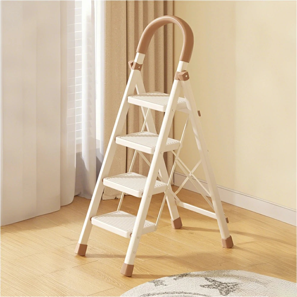 GROVIA 3/4/5-Step Folding Ladder - 7cm Thick, 27×18cm Wide Pedal, Anti-Slip Feet - White