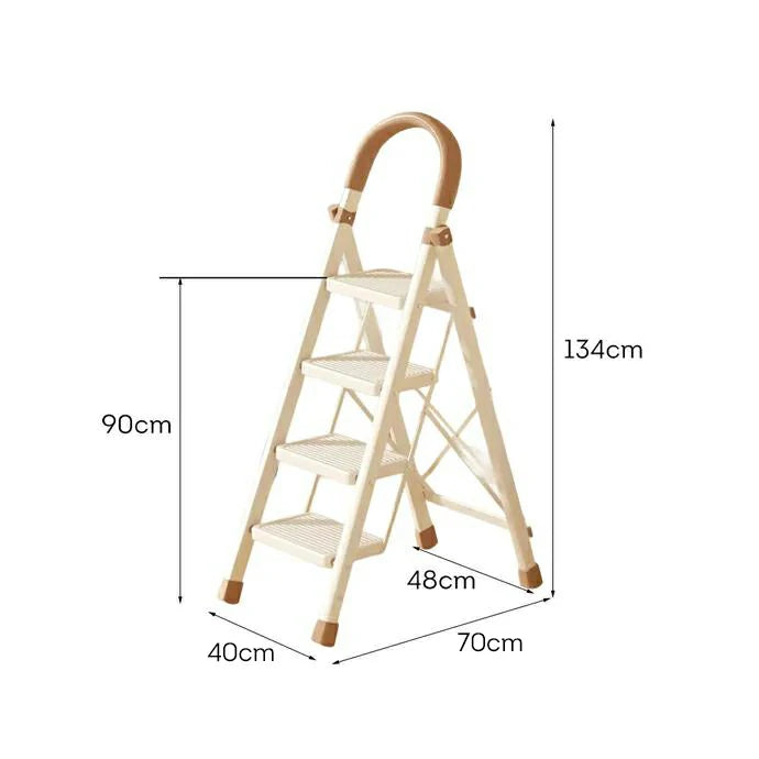 GROVIA 3/4/5-Step Folding Ladder - 7cm Thick, 27×18cm Wide Pedal, Anti-Slip Feet - White