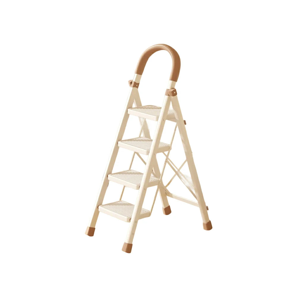 GROVIA 3/4/5-Step Folding Ladder - 7cm Thick, 27×18cm Wide Pedal, Anti-Slip Feet - White