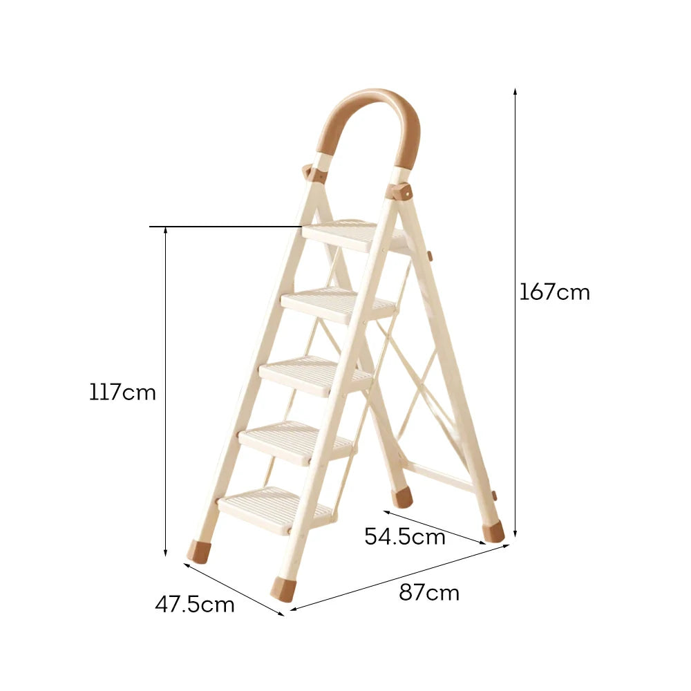 GROVIA 3/4/5-Step Folding Ladder - 7cm Thick, 27×18cm Wide Pedal, Anti-Slip Feet - White