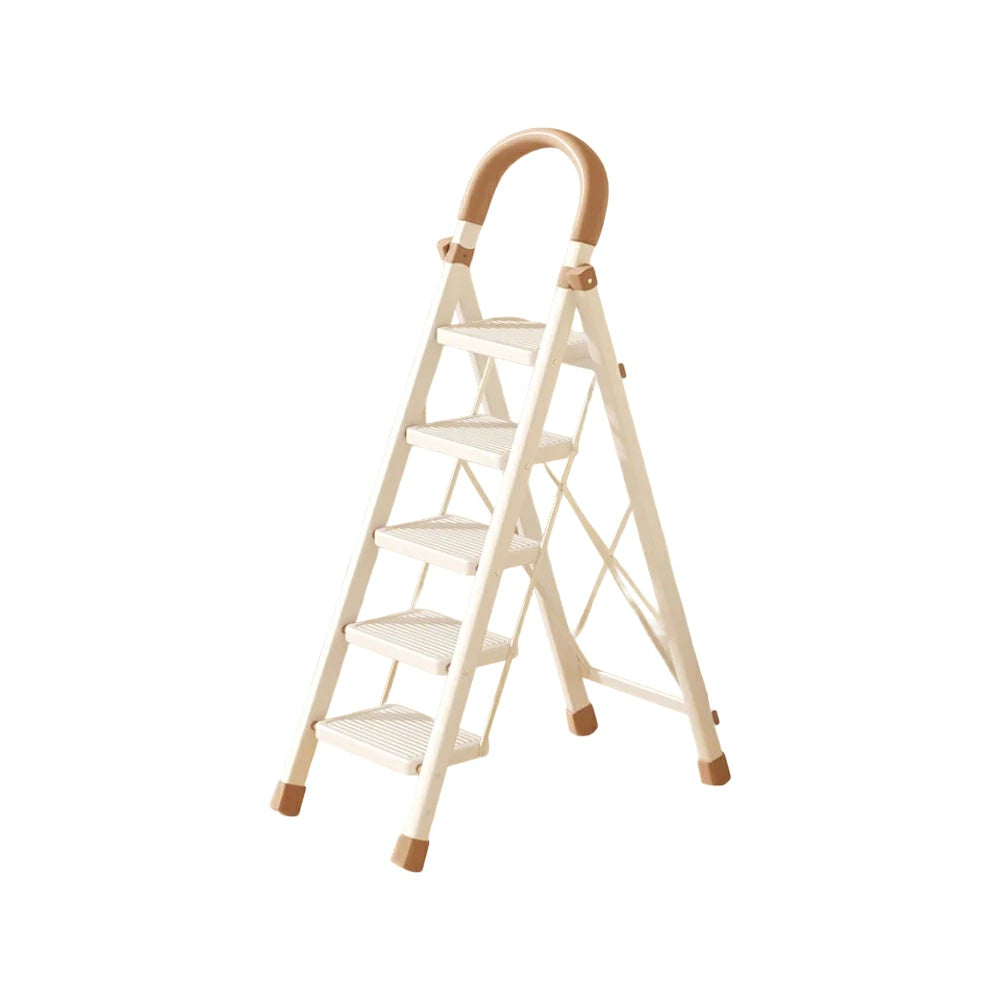 GROVIA 3/4/5-Step Folding Ladder - 7cm Thick, 27×18cm Wide Pedal, Anti-Slip Feet - White