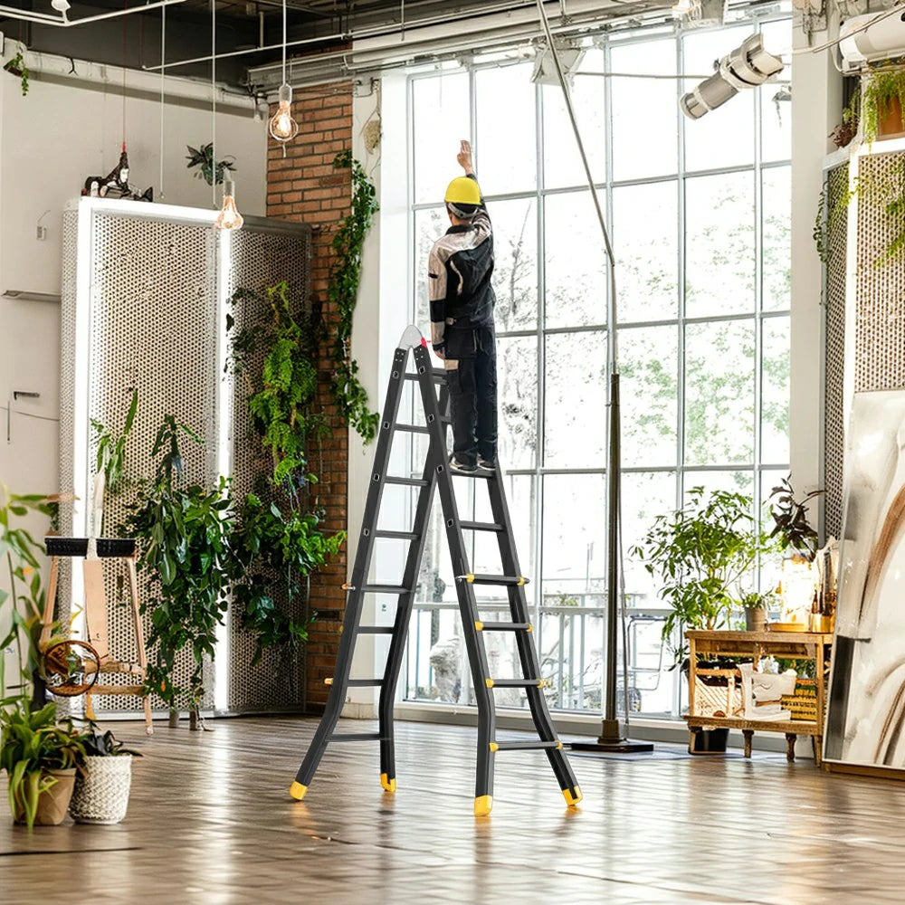 GROVIA 4/5/6 Step Carbon Steel Folding Ladder - 26cm Wide Pedals, Anti-Slip Feet, 7cm Slim Fold - Black