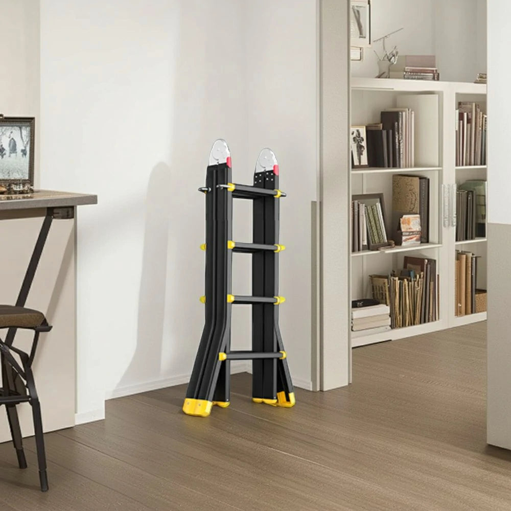 GROVIA 4/5/6 Step Carbon Steel Folding Ladder - 26cm Wide Pedals, Anti-Slip Feet, 7cm Slim Fold - Black