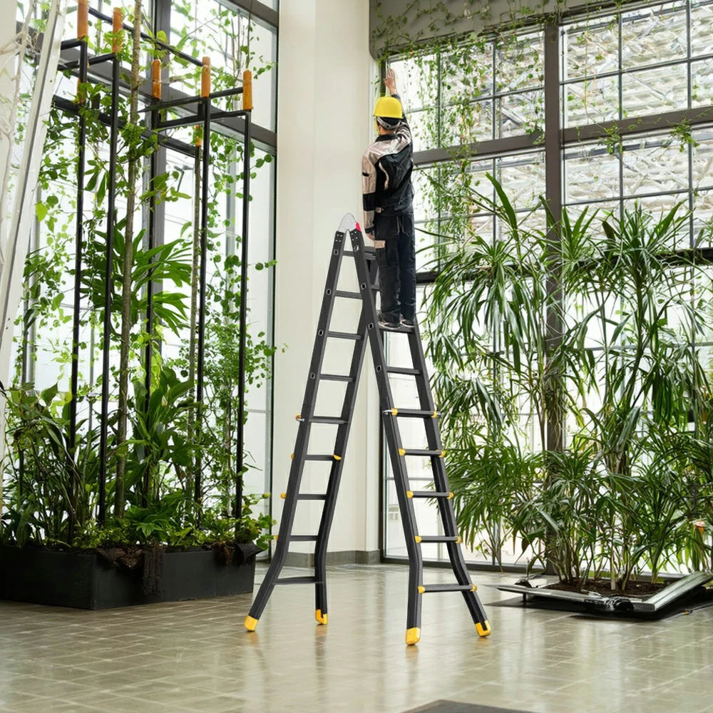 GROVIA 4/5/6 Step Carbon Steel Folding Ladder - 26cm Wide Pedals, Anti-Slip Feet, 7cm Slim Fold - Black