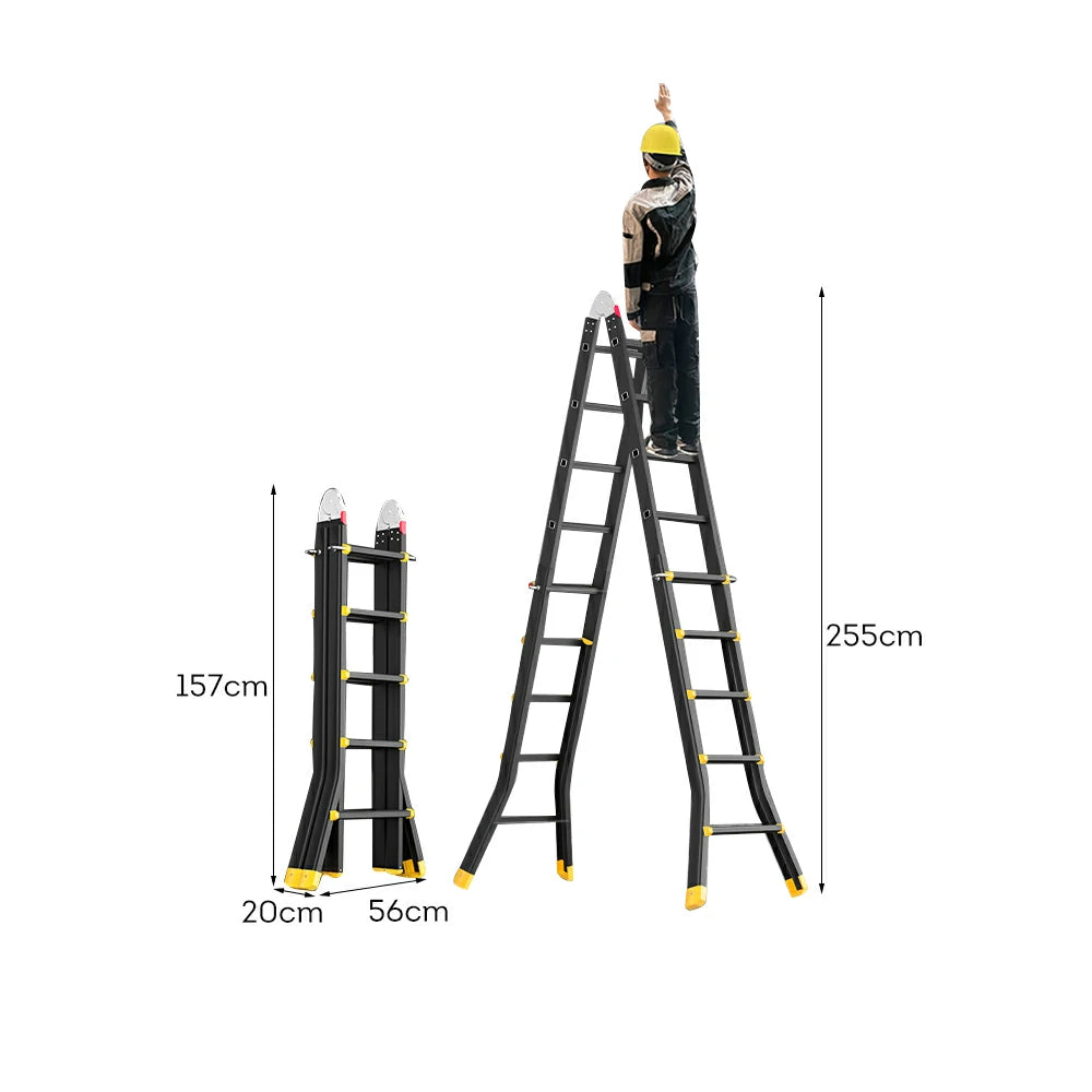 GROVIA 4/5/6 Step Carbon Steel Folding Ladder - 26cm Wide Pedals, Anti-Slip Feet, 7cm Slim Fold - Black