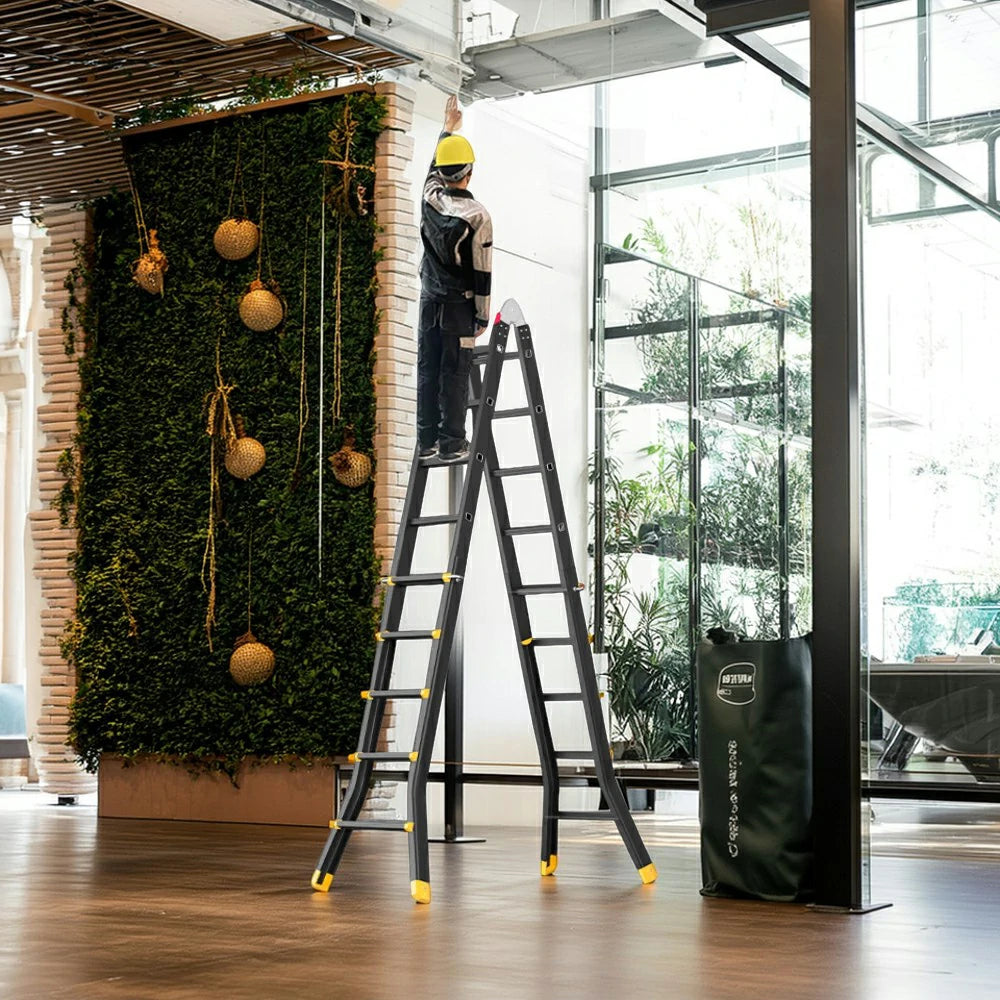 GROVIA 4/5/6 Step Carbon Steel Folding Ladder - 26cm Wide Pedals, Anti-Slip Feet, 7cm Slim Fold - Black