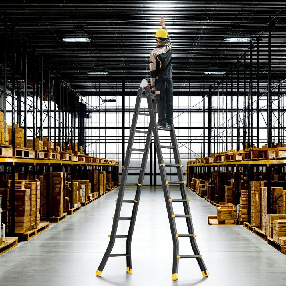 GROVIA 4/5/6 Step Carbon Steel Folding Ladder - 26cm Wide Pedals, Anti-Slip Feet, 7cm Slim Fold - Black