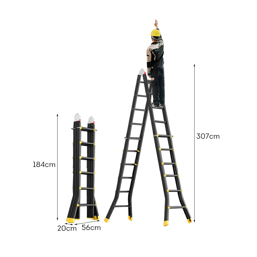 GROVIA 4/5/6 Step Carbon Steel Folding Ladder - 26cm Wide Pedals, Anti-Slip Feet, 7cm Slim Fold - Black
