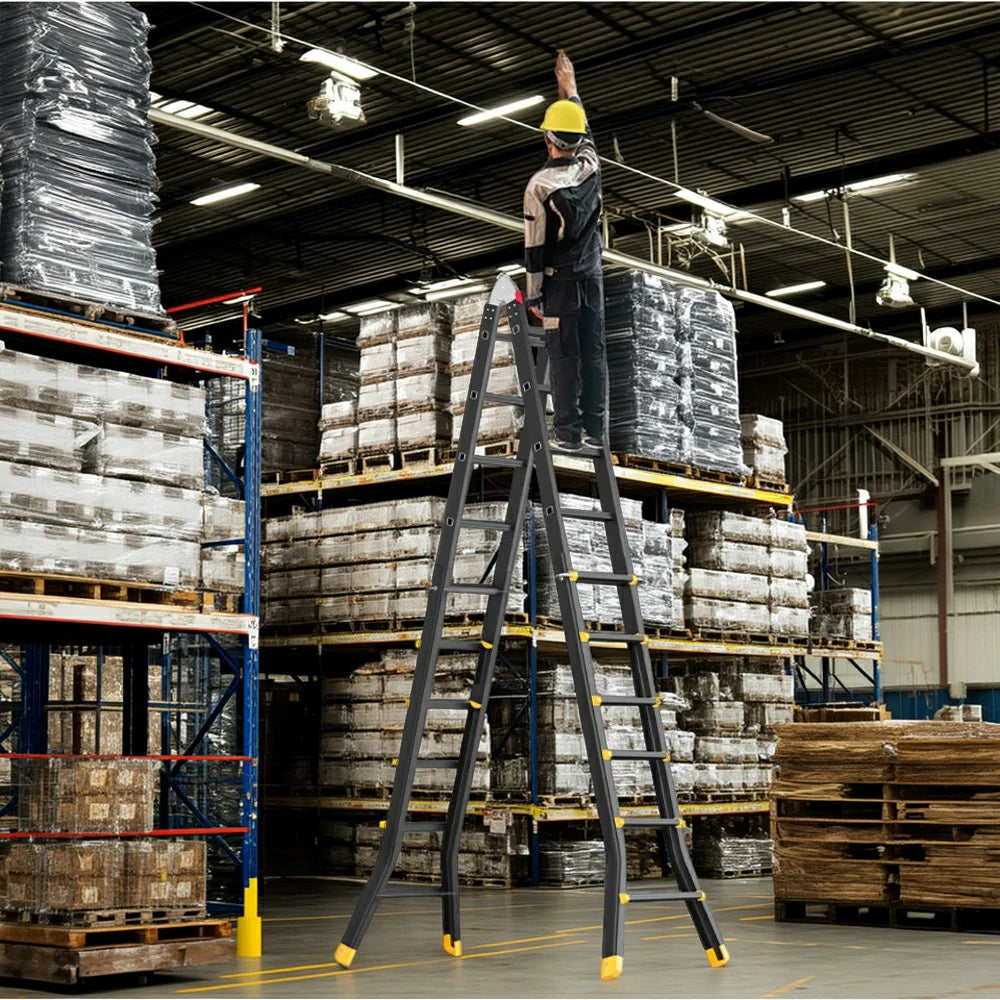 GROVIA 4/5/6 Step Carbon Steel Folding Ladder - 26cm Wide Pedals, Anti-Slip Feet, 7cm Slim Fold - Black