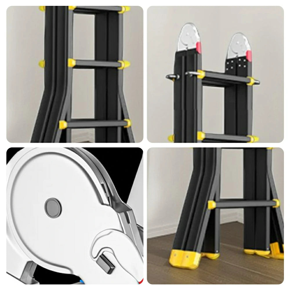 GROVIA 4/5/6 Step Carbon Steel Folding Ladder - 26cm Wide Pedals, Anti-Slip Feet, 7cm Slim Fold - Black