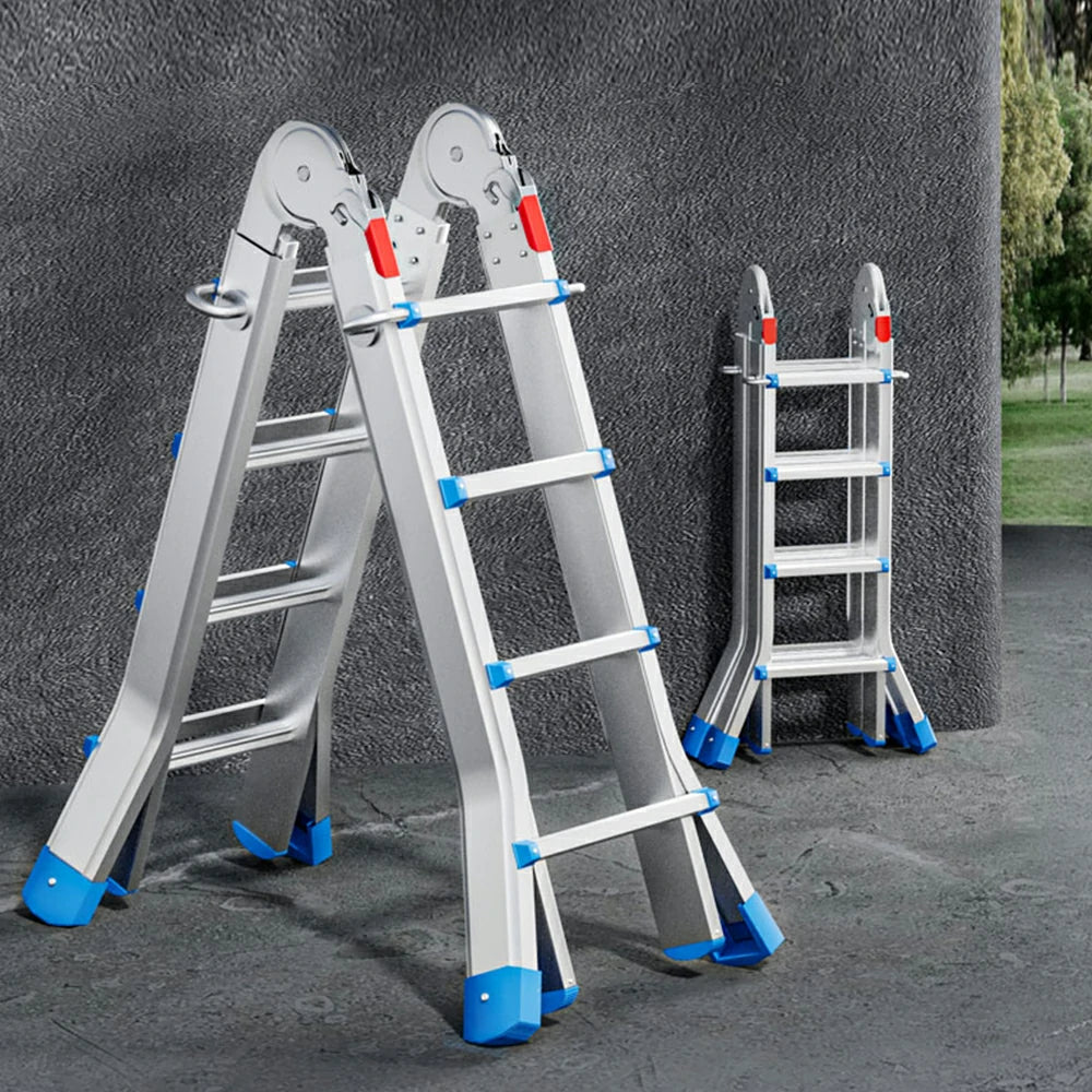 GROVIA 4/5/6 Step Carbon Steel Folding Ladder - 26cm Wide Pedals, Anti-Slip Feet, 7cm Slim Fold - White
