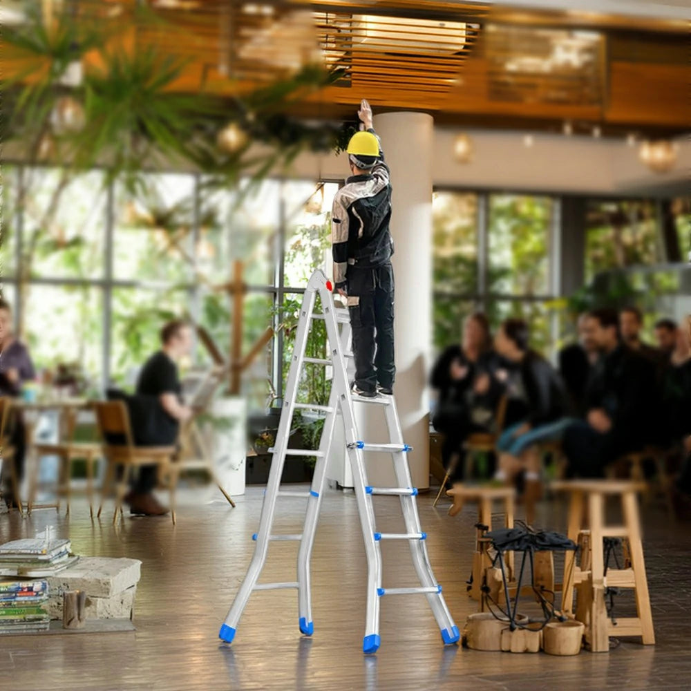 GROVIA 4/5/6 Step Carbon Steel Folding Ladder - 26cm Wide Pedals, Anti-Slip Feet, 7cm Slim Fold - White