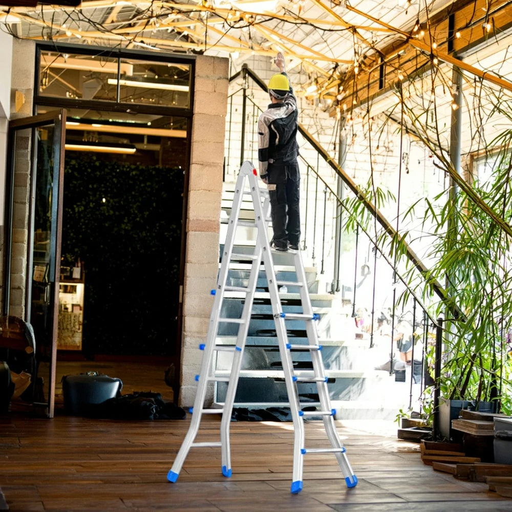 GROVIA 4/5/6 Step Carbon Steel Folding Ladder - 26cm Wide Pedals, Anti-Slip Feet, 7cm Slim Fold - White