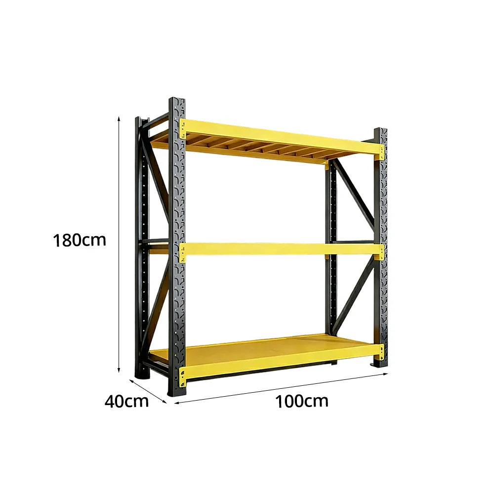 GROVIA 3-Tier 100/120cm Storage Shelving Rack, Heavy-Duty Steel Frame, Screw-Free Assembly, Stable Triangular Support - Black&Yellow