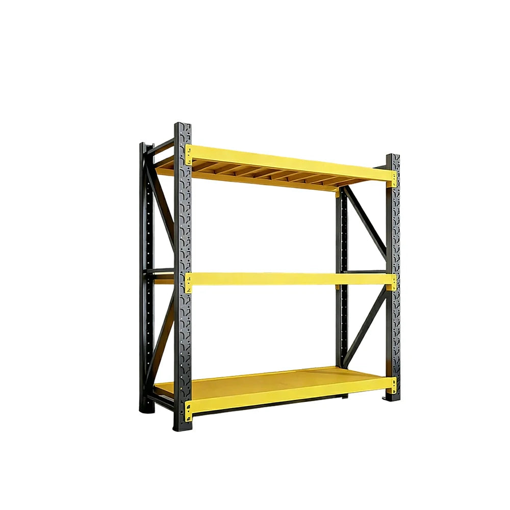 GROVIA 3-Tier 100/120cm Storage Shelving Rack, Heavy-Duty Steel Frame, Screw-Free Assembly, Stable Triangular Support - Black&Yellow