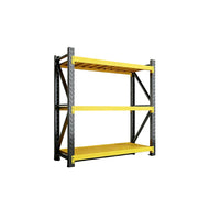 GROVIA 3-Tier 100/120cm Storage Shelving Rack, Heavy-Duty Steel Frame, Screw-Free Assembly, Stable Triangular Support - Black&Yellow