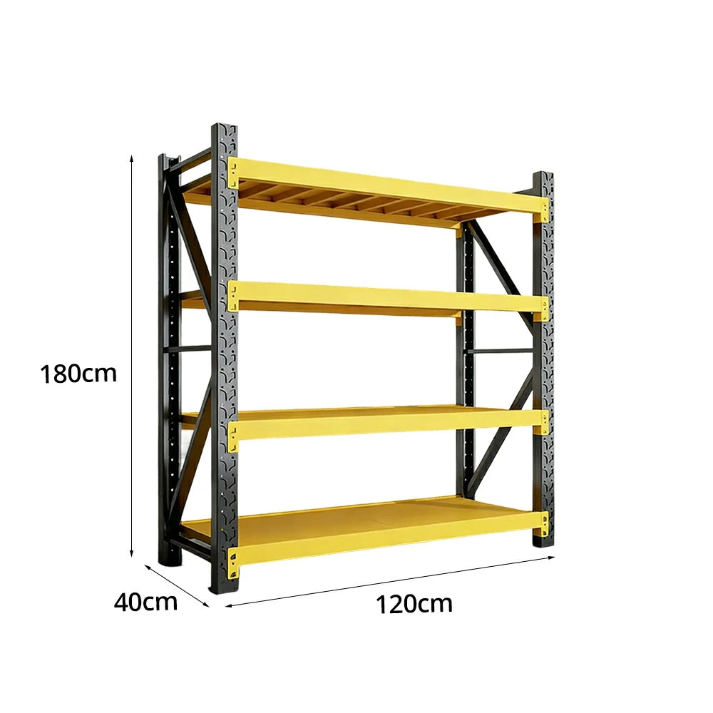 GROVIA 4-Tier 100/120cm Storage Shelving Rack, Heavy-Duty Steel Frame, Screw-Free Assembly, Stable Triangular Support - Black&Yellow